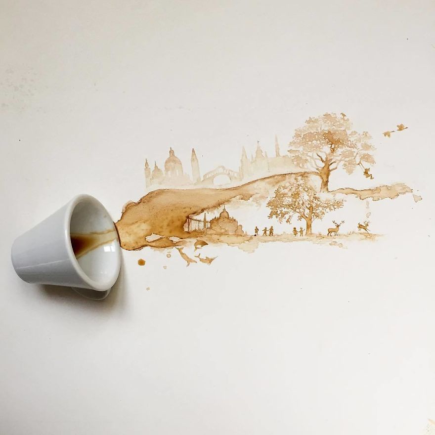洒了的咖啡也是一幅美腻的画